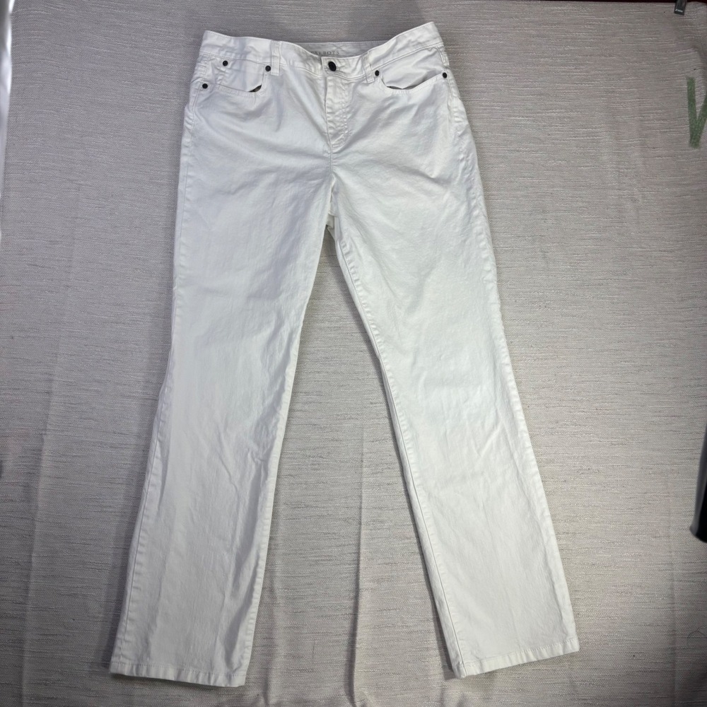 Talbots Heritage Straight Leg Jeans White Denim Size 14/32 Mid Rise 5 Pocket